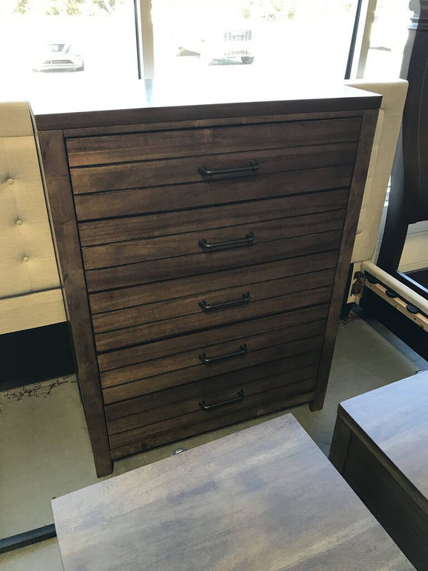 Brown Finish 5 Drawer Chest