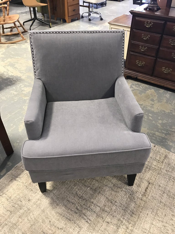 Grey Armchair w/ Silver Nailhead