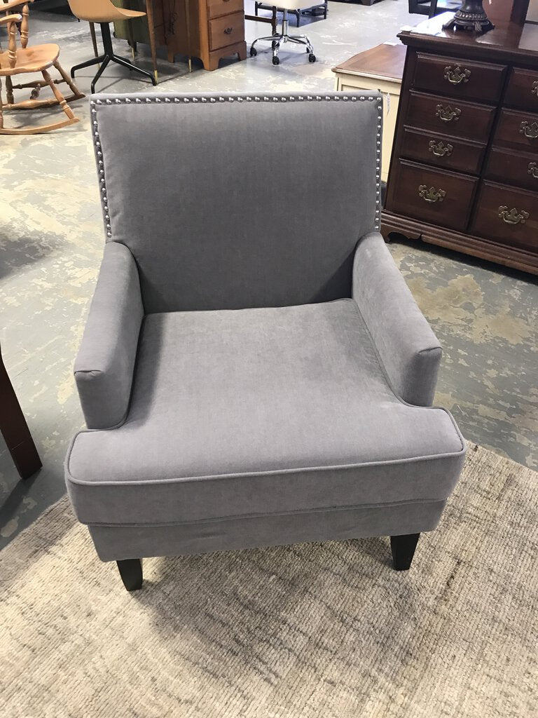 Grey Armchair w/ Silver Nailhead