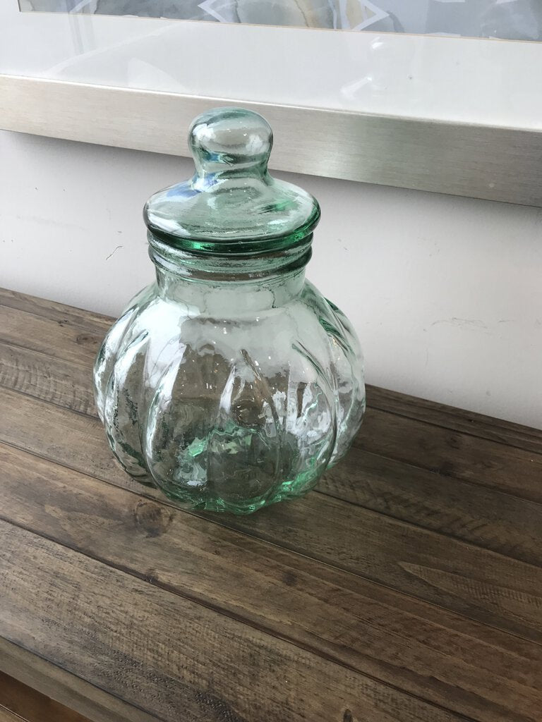 Round Teal Glass Jar