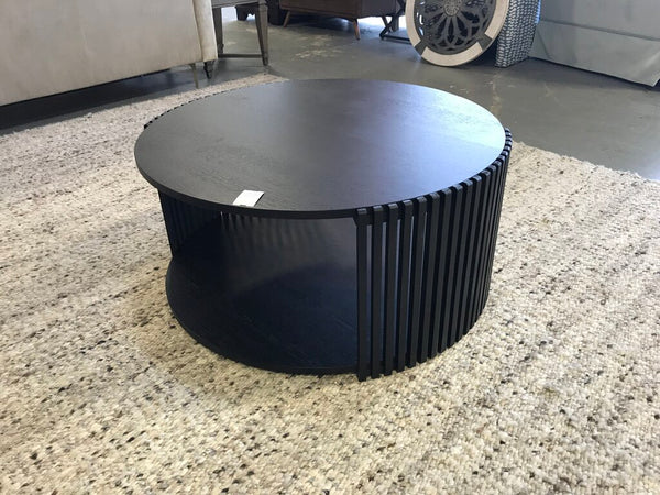 34" Round Coffee Table w/Slatted Sides -Black