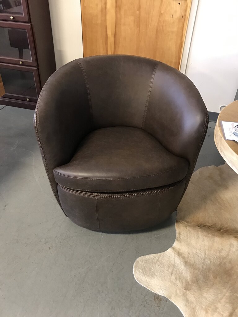 Italian Leather Swivel Chair- Vintage Brown