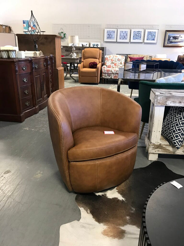 Vintage Caramel Swivel Chair- Italian Leather
