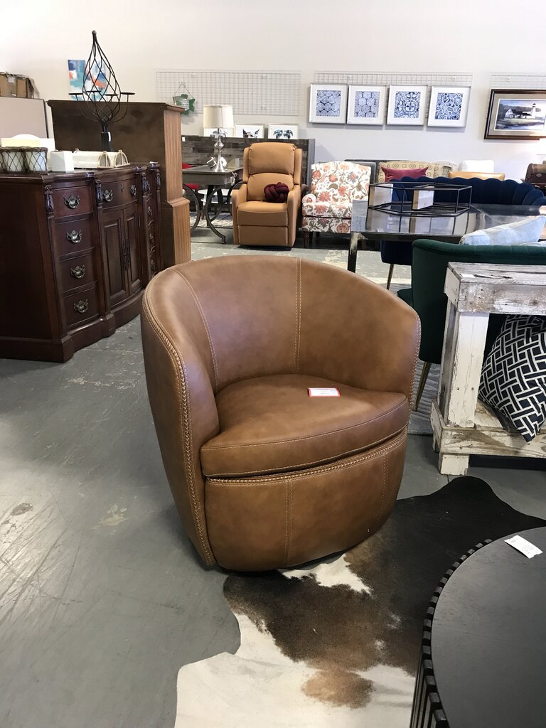 Vintage Caramel Swivel Chair- Italian Leather