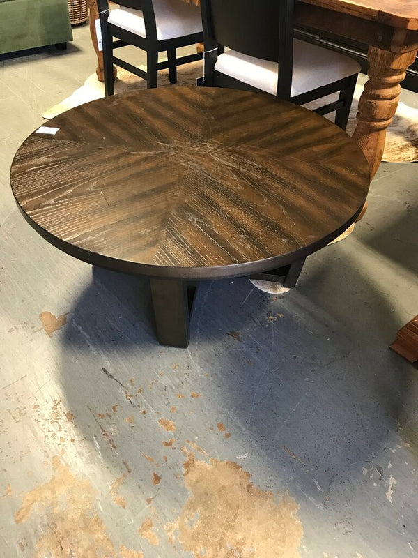Dark Stained Round Coffee Table (AS-IS, Scratches)