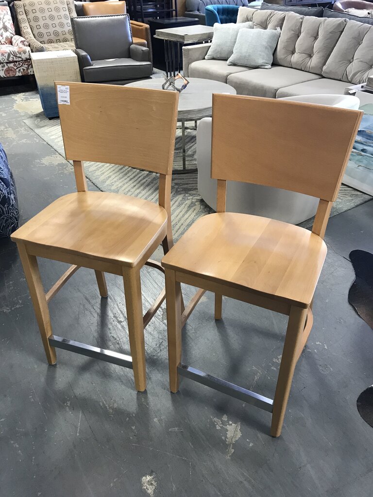 Pair of Light Wood Counter Height Stools