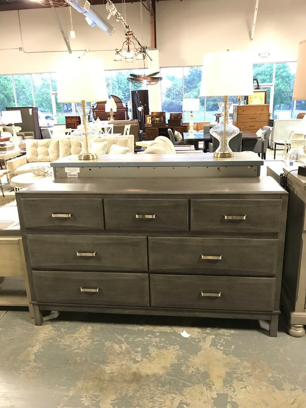 Grey 7 Drawer Dresser with Straight Leg