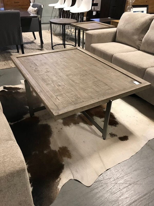 Grey Distressed Wood & Metal Coffee Table