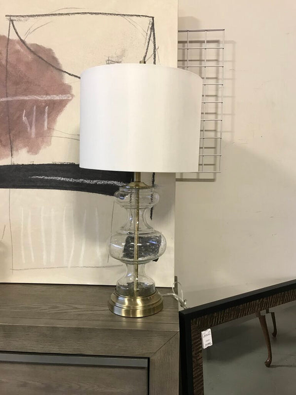Large Seeded Glass Lamp with Brass Accents