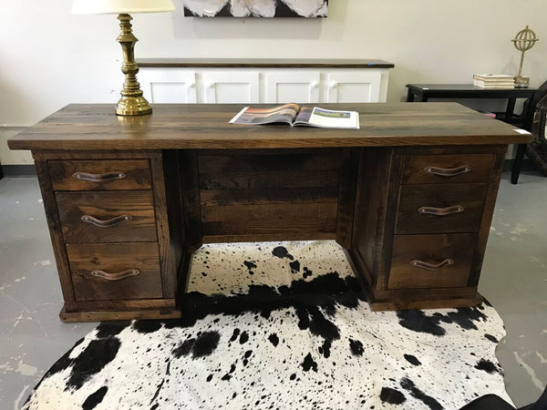 Reclaimed Barnwood 76"L Desk - Dark Walnut Stain