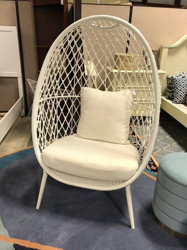 White Woven Egg Chair with Cushion