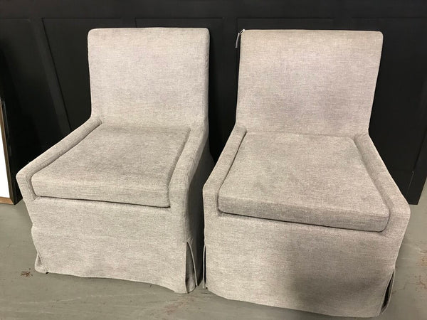 Grey Slip Covered Dining Chairs on Wheels (PAIR)