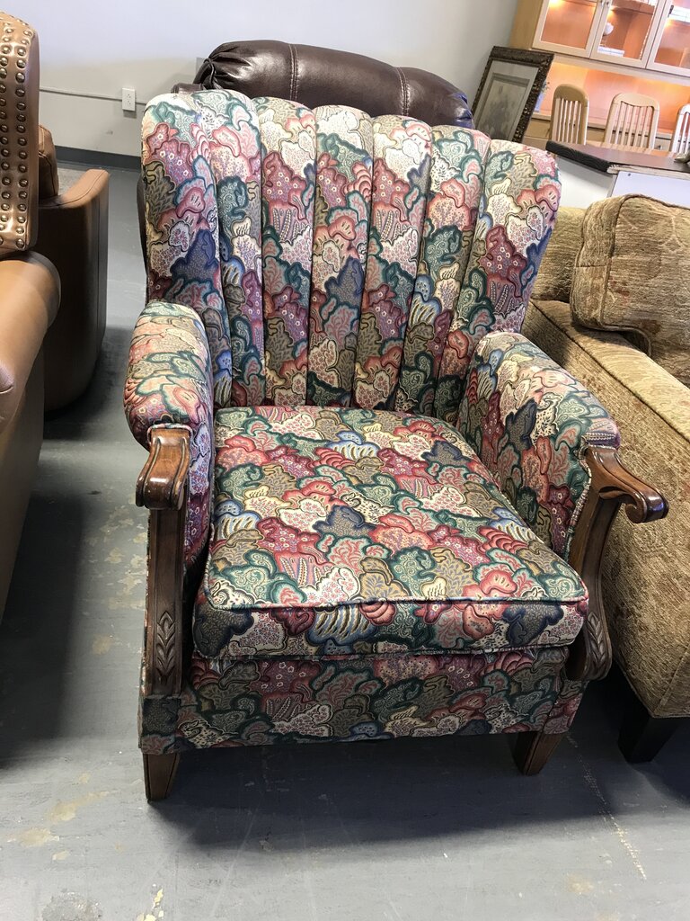 Red / Green / Cream Patterned Chair - AS-IS, Tear