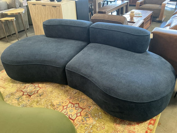 Modern Simple curved Blue Sofa (As-Is, Stain)