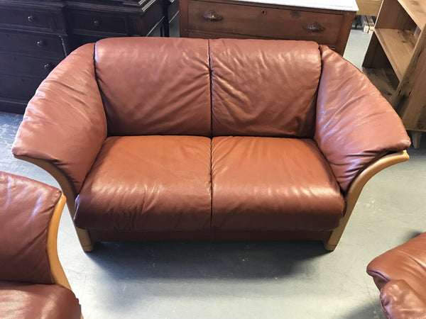 Norwegian Brown Leather Loveseat