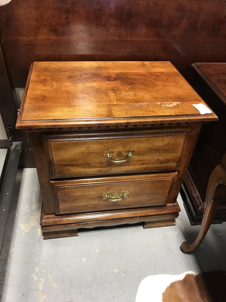 Dark Wood Night Stand with Gold Hardware (As-Is)