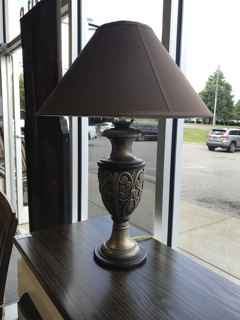 Antique Silver Tone Lamp with Brown Shade
