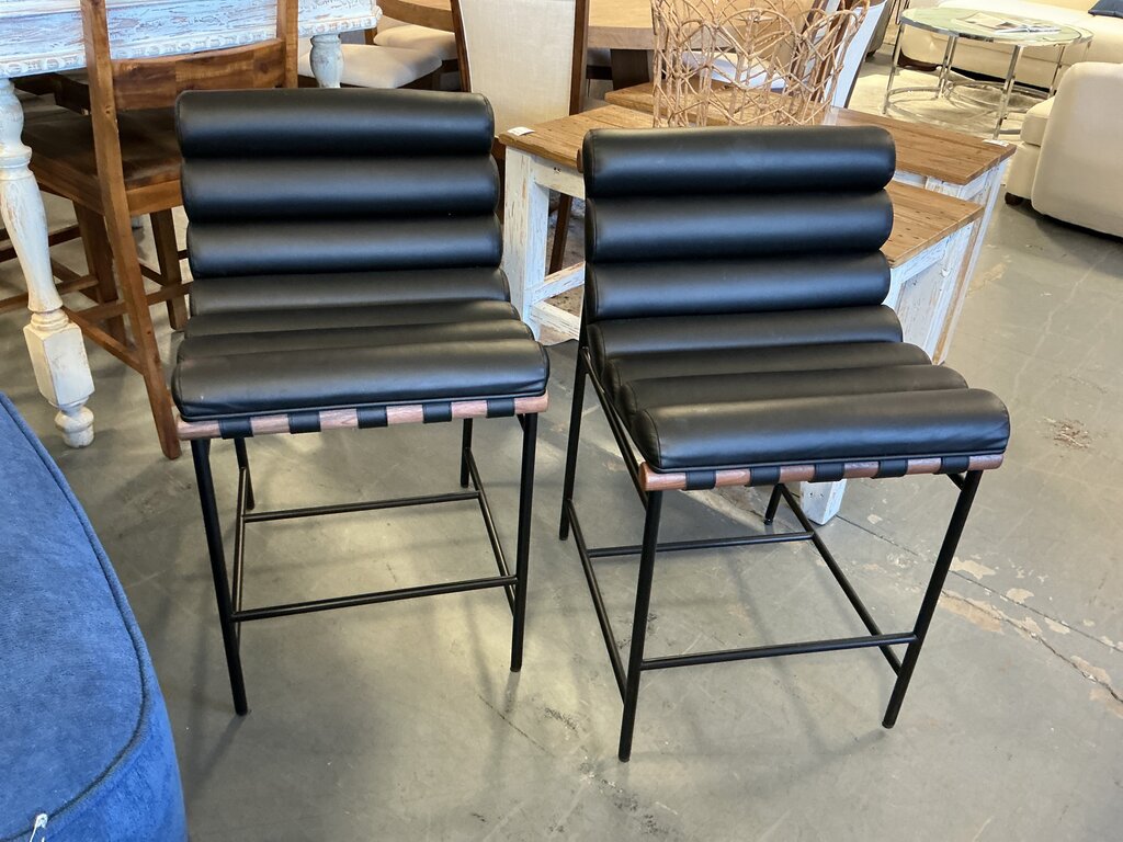 Vail Counter Stool-Black Leather Walnut, PAIR)
