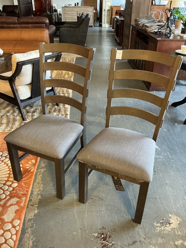 Weathered Grey Ladder Back Upholstered Dining Chair (Set of 6)