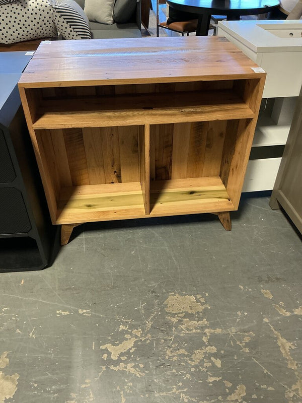 Reclaimed Wood MCM Style Low Bookcase- Natural Matte