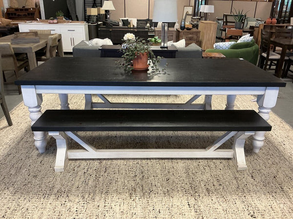 8' White Farmhouse Table w/ 2 Benches