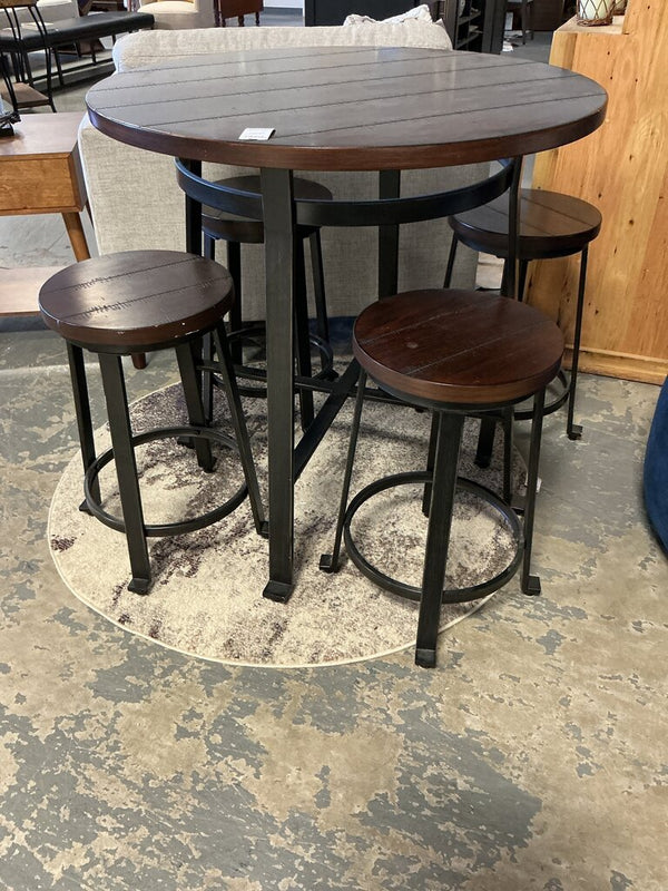 Dark Wood Top Bistro Table w/ Set of 4 Chairs