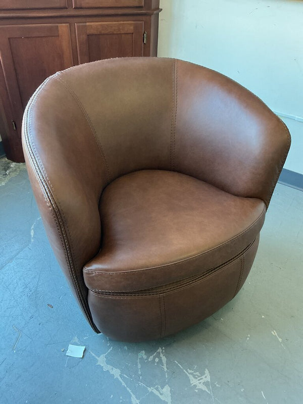 Italian Leather Swivel Chair- Vintage Whiskey (As-is: Small Leather Repair)