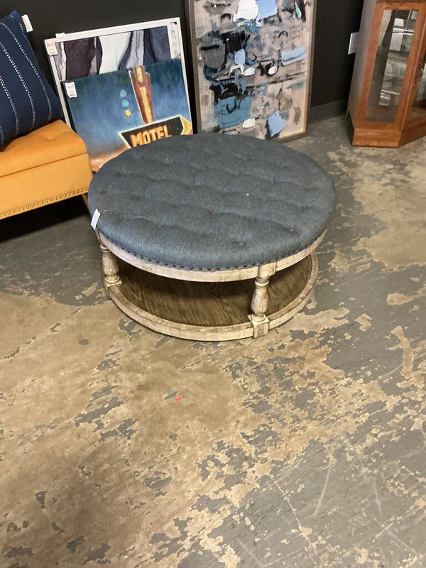 Cepheus 36" Wide Tufted Round Cocktail Ottoman with Storage-Blue