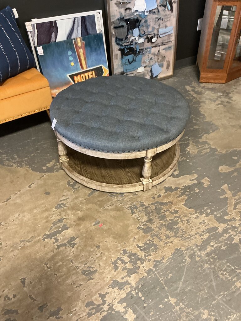 Cepheus 36" Wide Tufted Round Cocktail Ottoman with Storage-Blue