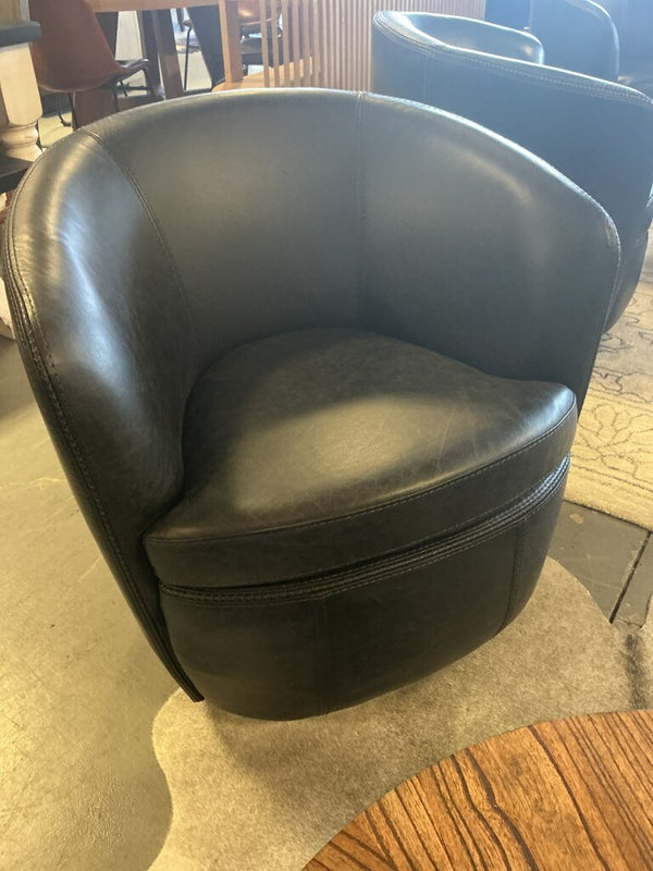 Italian Leather Swivel Chair- Vintage Slate