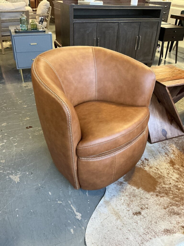 Italian Leather Swivel Chair- Vintage Caramel