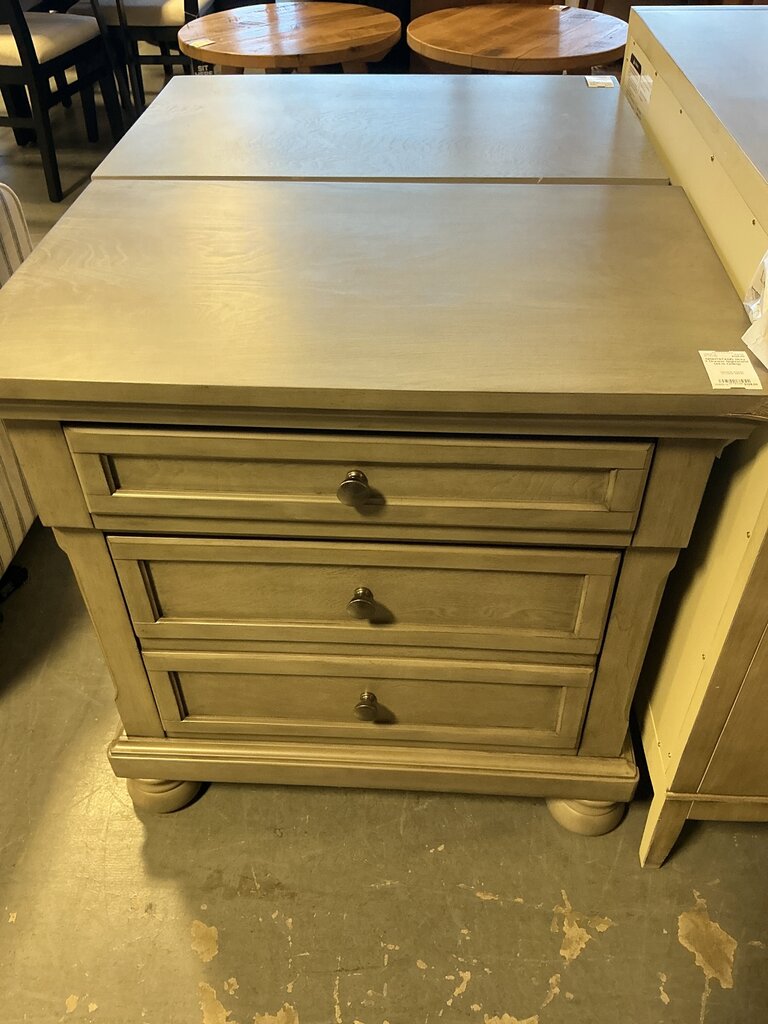 Grey 3 Drawer Nightstand (as-is fading)