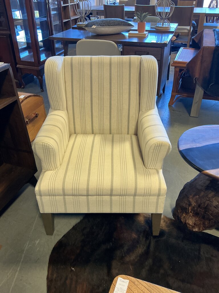 Cream & Grey Striped Armchair (As-is)