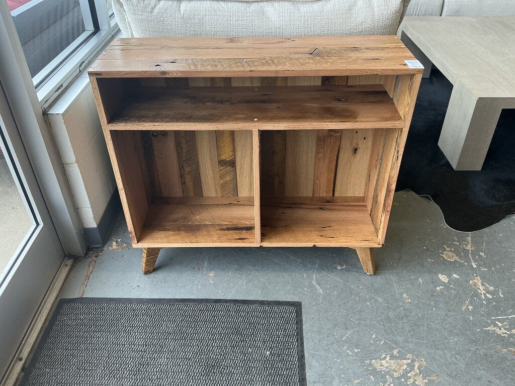 Reclaimed Wood MCM Style Low Bookcase- Natural Matte