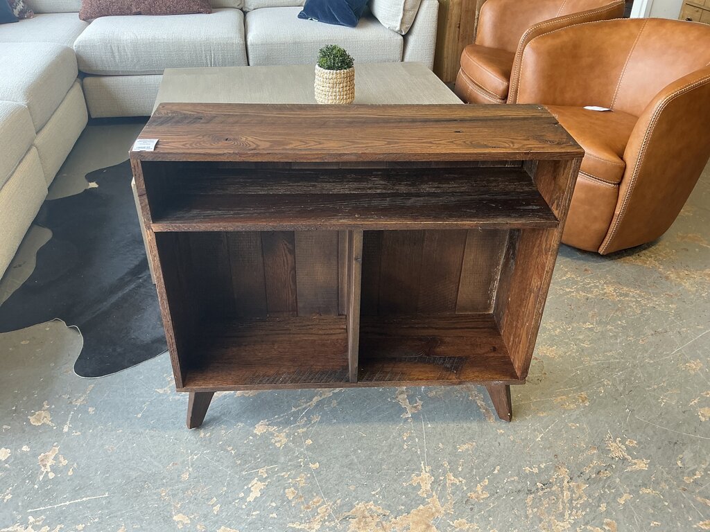 Reclaimed Wood MCM Style Low Bookcase- Walnut Stain