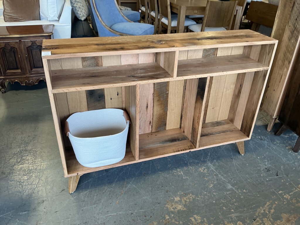 Reclaimed Wood MCM Style Low Bookcase- Natural