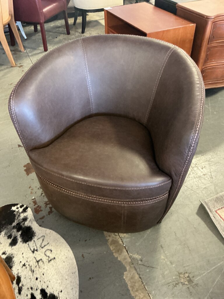 Italian Leather Swivel Chair- Vintage Brown