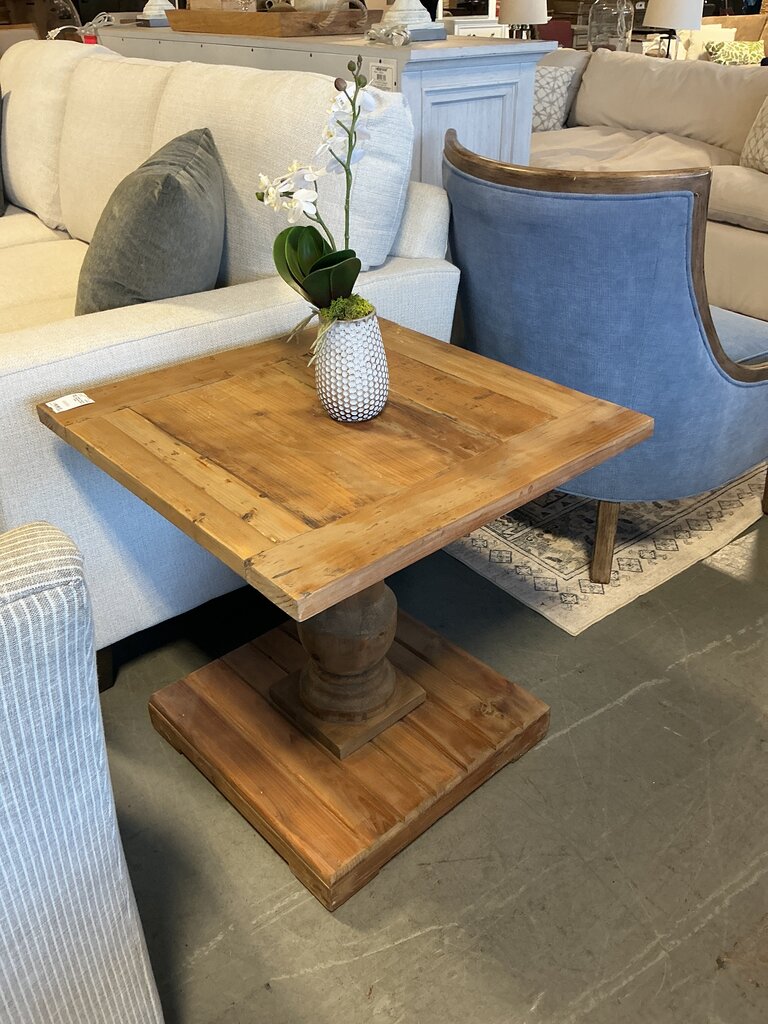 Square Pine Pedestal End Table