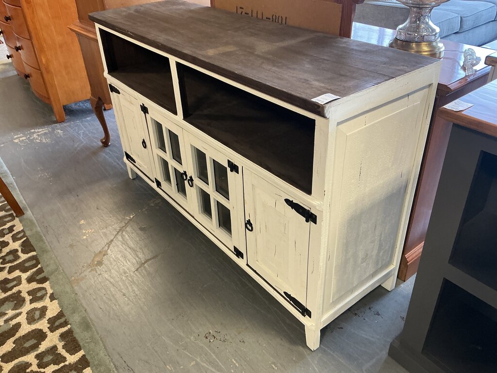 White 4 Door Console w/ Dark Wood Top