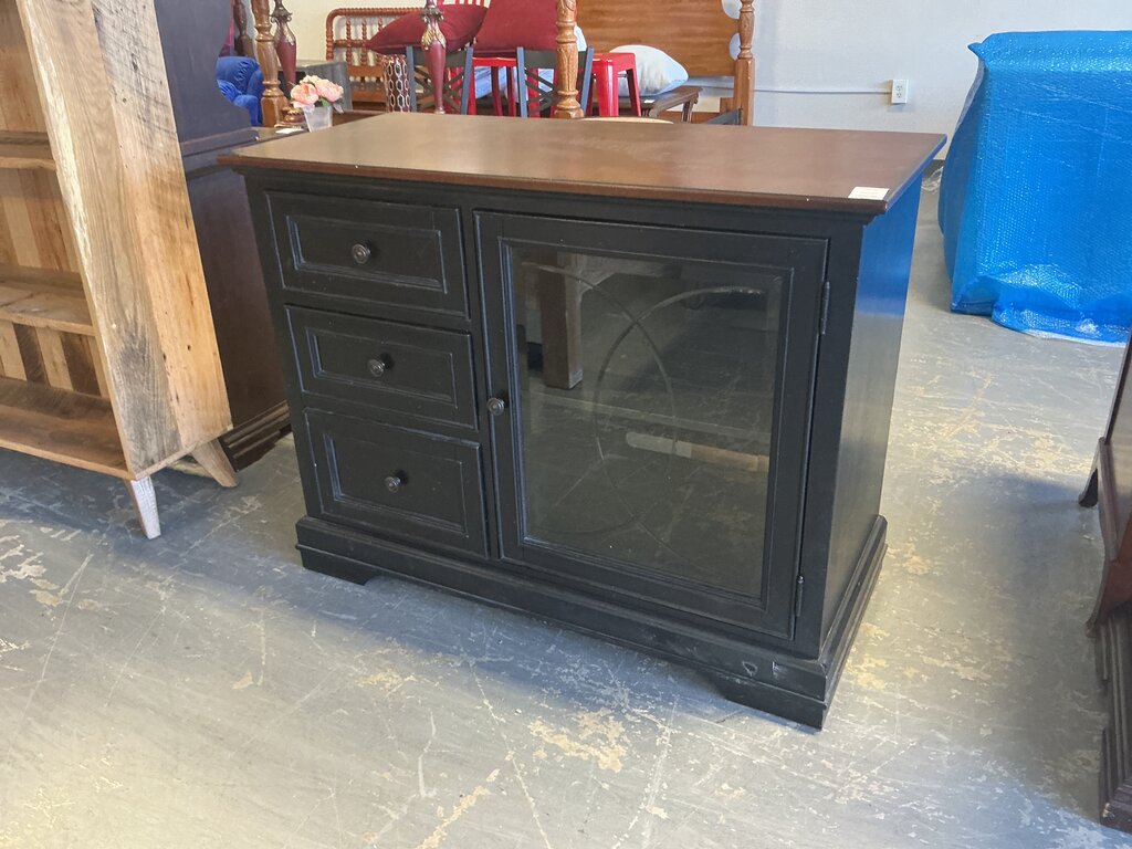 Black TV Cabinet w/ Medium Stain Top (As-Is)