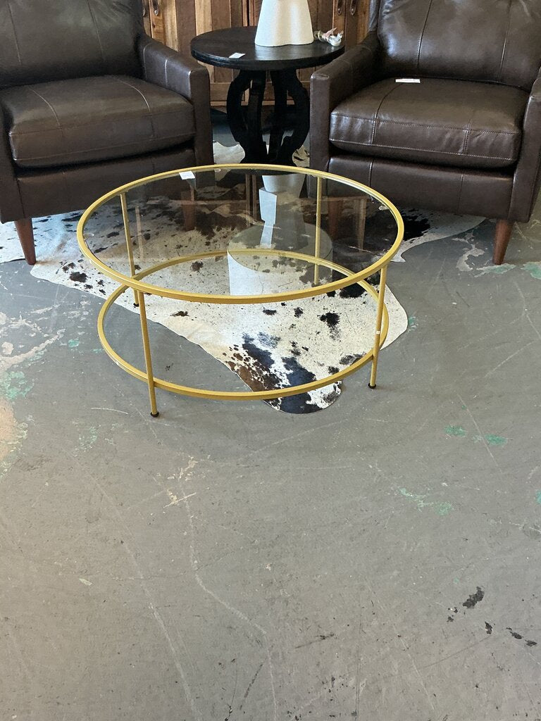 Round Glass Coffee Table with Round Brushed Gold Frame
