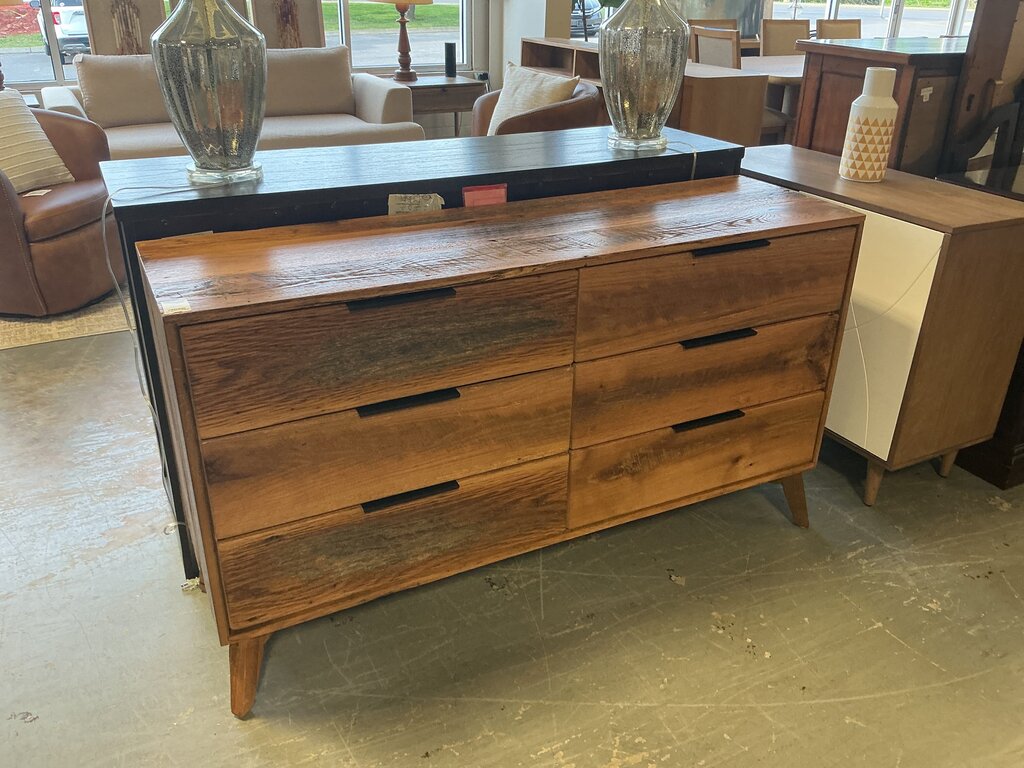 Amish Modern 6 Drawer Dresser- Medium Stain