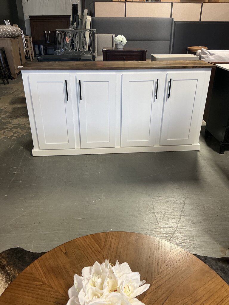 6' White/Medium Stain Top 4 Door Cabinet