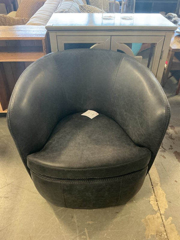 Italian Leather Swivel Chair- Slate