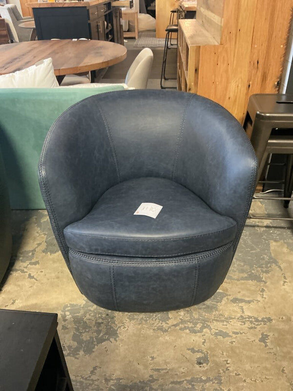 Italian Leather Swivel Chair- Vintage Navy