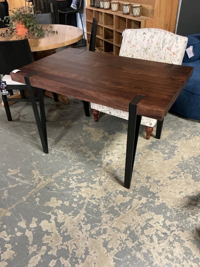 Dark Mango Wood Dining Table Metal Leg (As-Is)