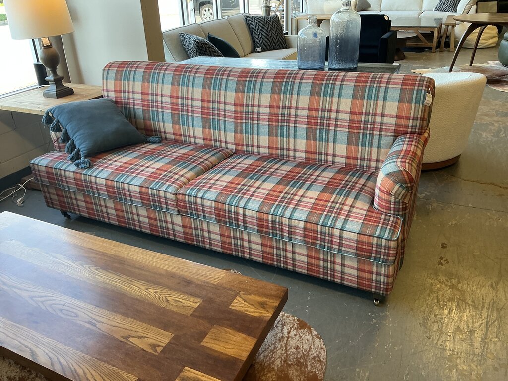 Simple Fabric Plaid Sofa (Blue & Orange)