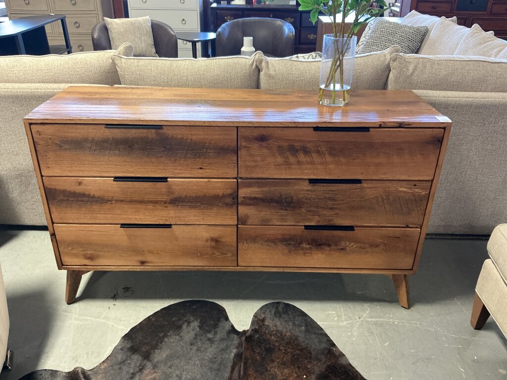 Amish Modern 6 Drawer Dresser- Medium Stain