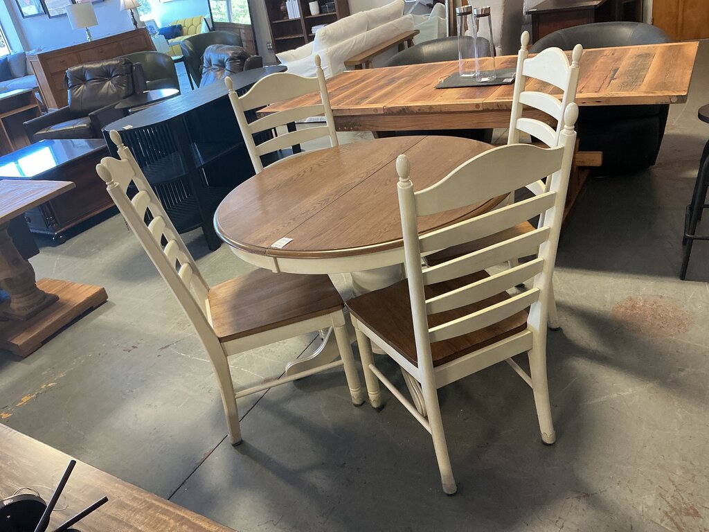 Two-Tone Round Table w/Leaf & 4 Chairs