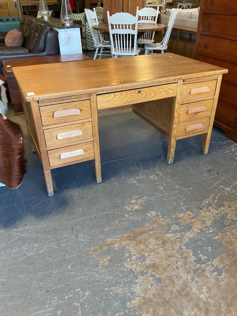 Double Drawer Oak Desk